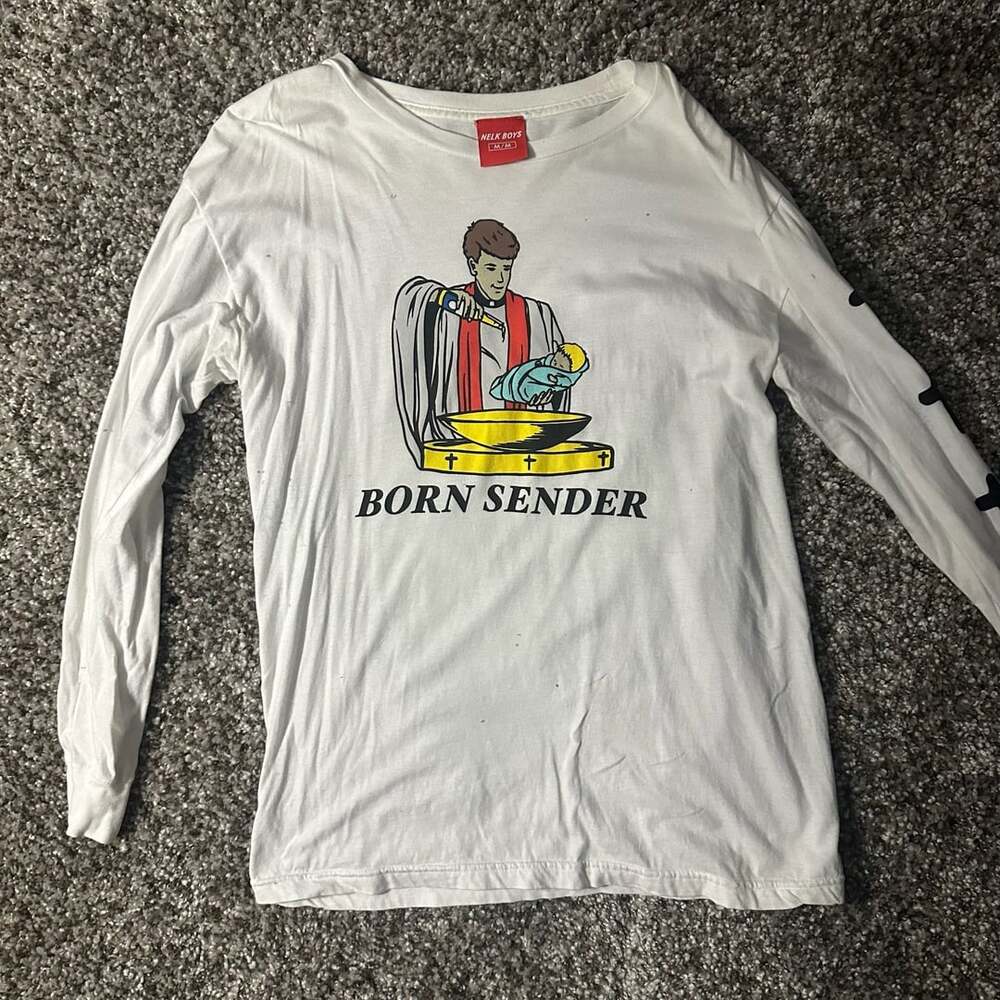 Nelk Boys Born Sender Full Send White Long Sleeve Graphic Tee Medium
